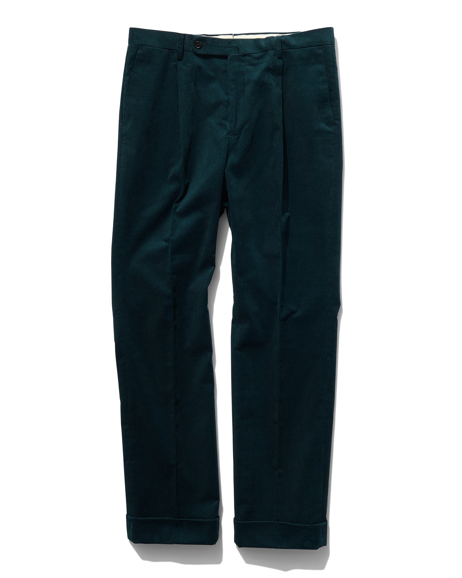 Single Pleat Slacks in Teal Corduroy