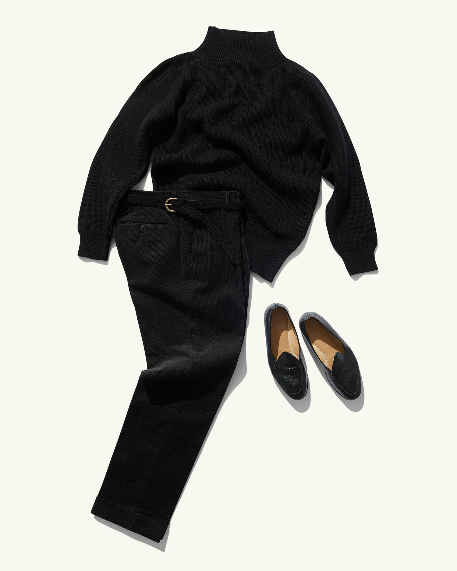 Single Pleat Slacks in Black Corduroy