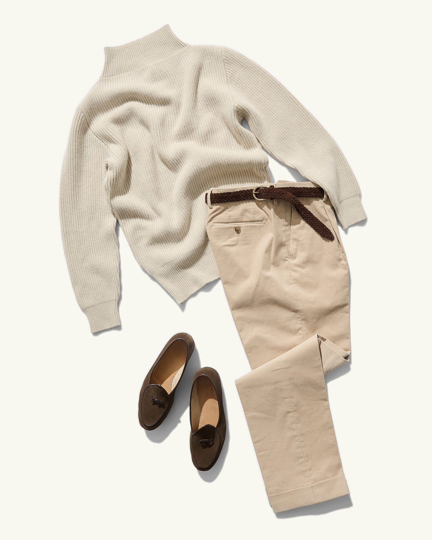 Single Pleat Slacks in Wheat Corduroy