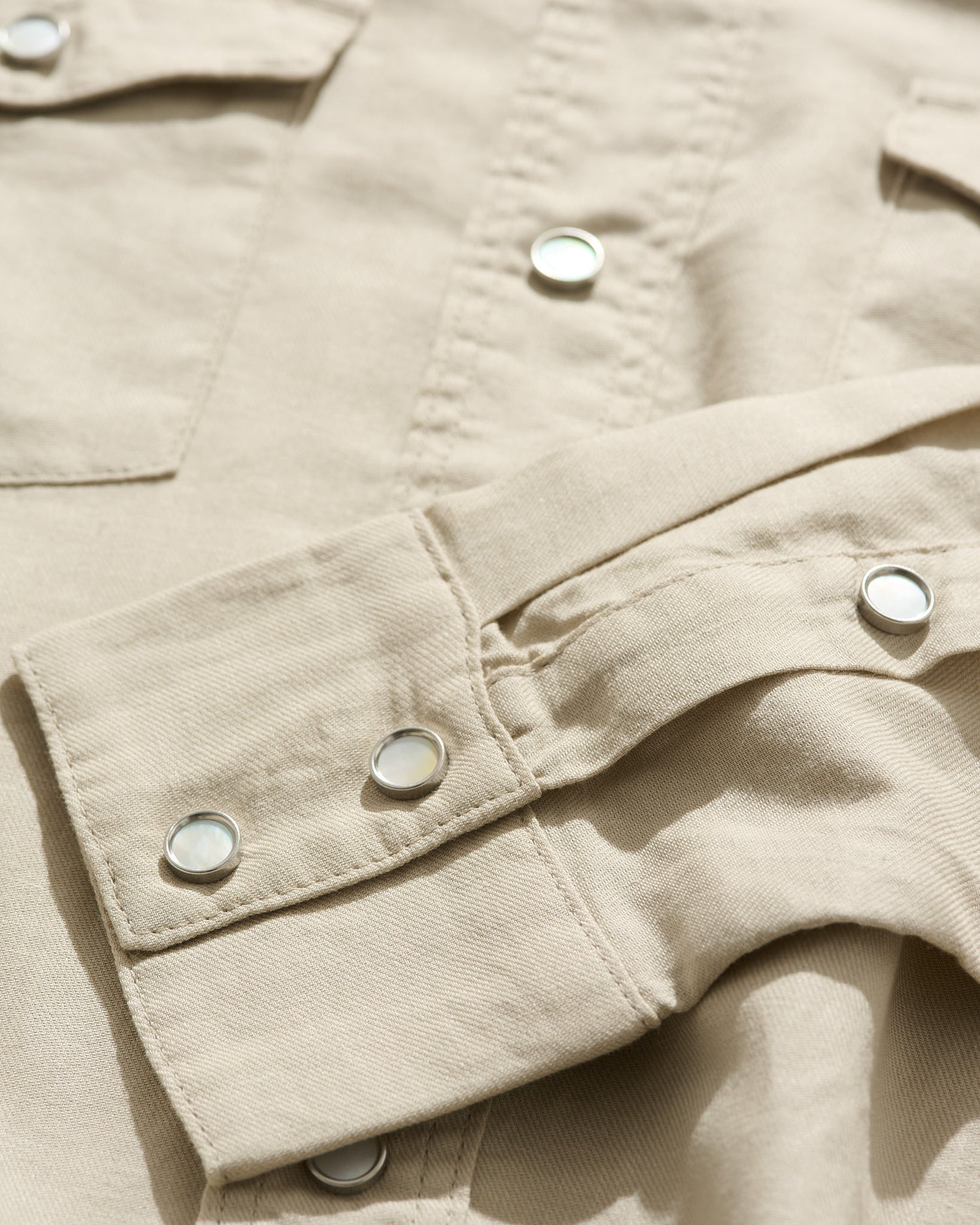 Lightweight Roper Shirt in Beige Brushed Cotton/Linen