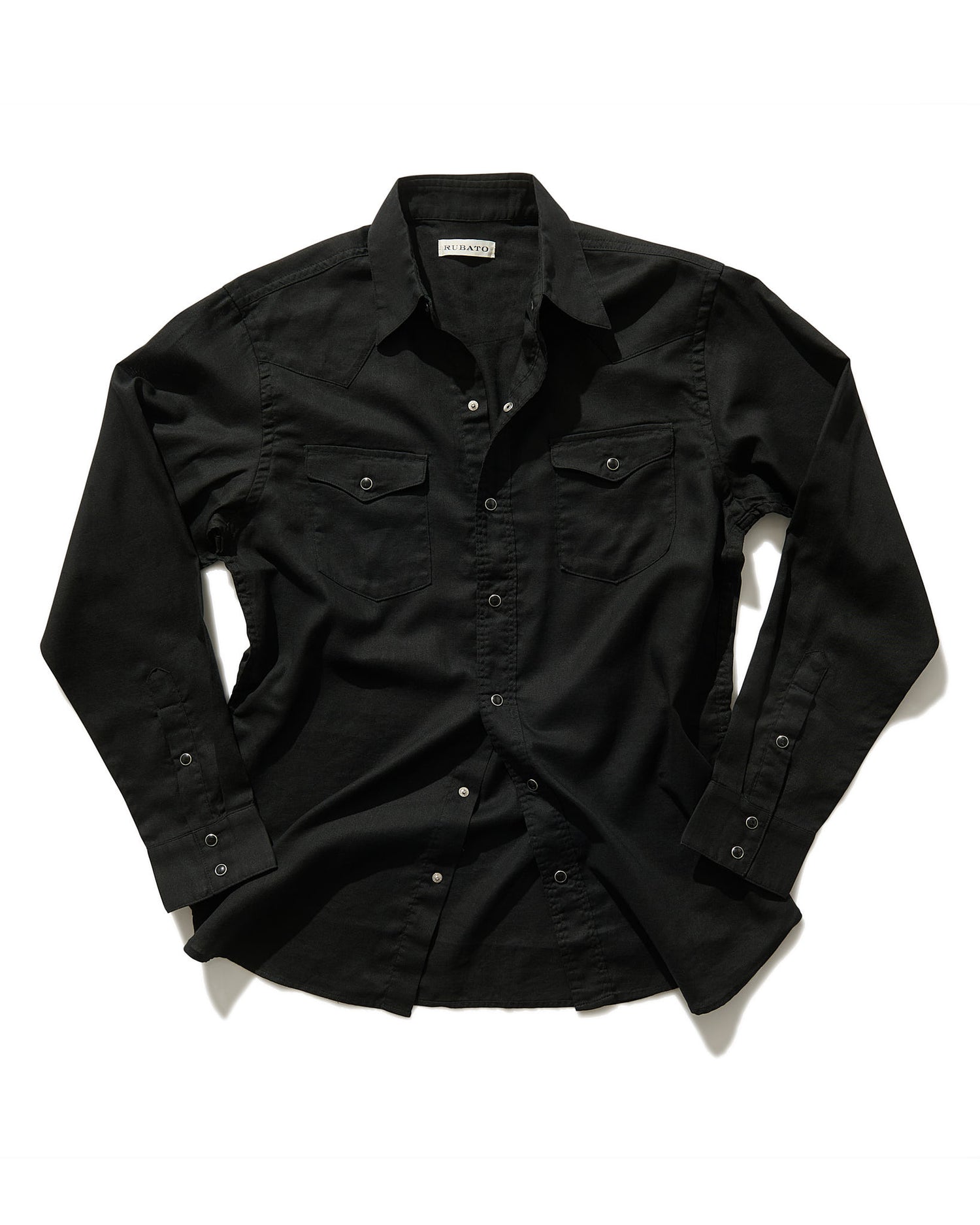 Lightweight Roper Shirt in Black Brushed Cotton/Linen