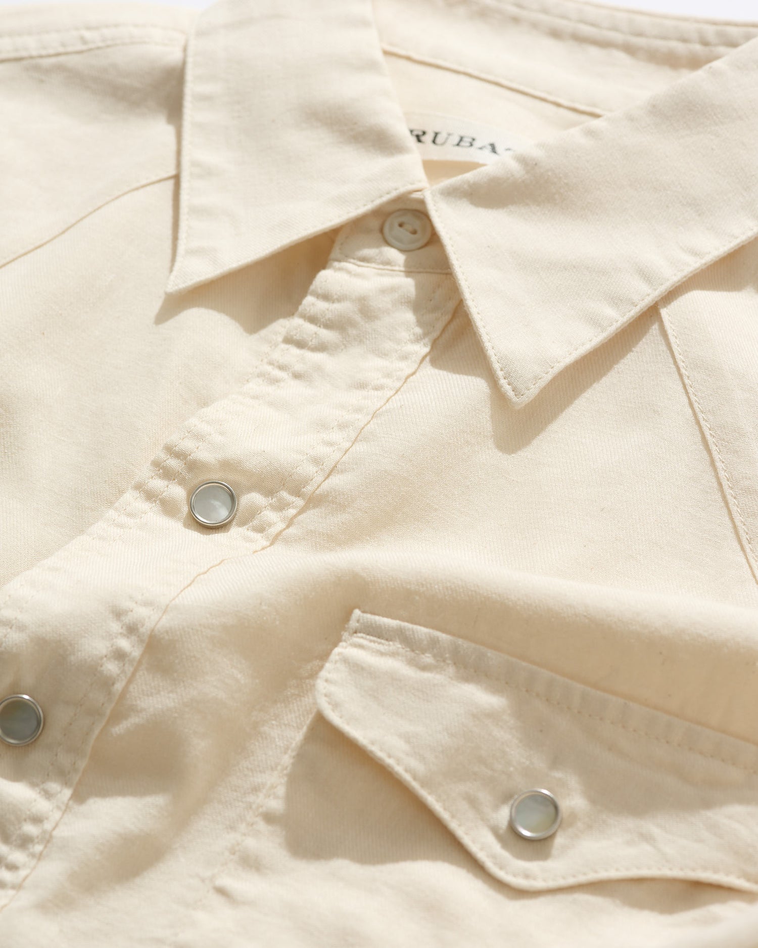 Lightweight Roper Shirt in Cream Brushed Cotton/Linen