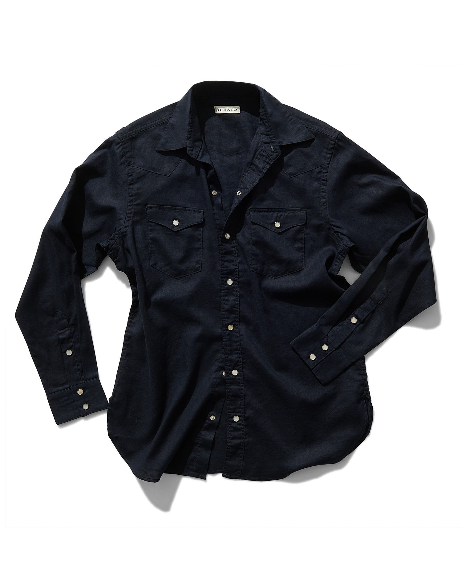 Lightweight Roper Shirt in Navy Brushed Cotton/Linen
