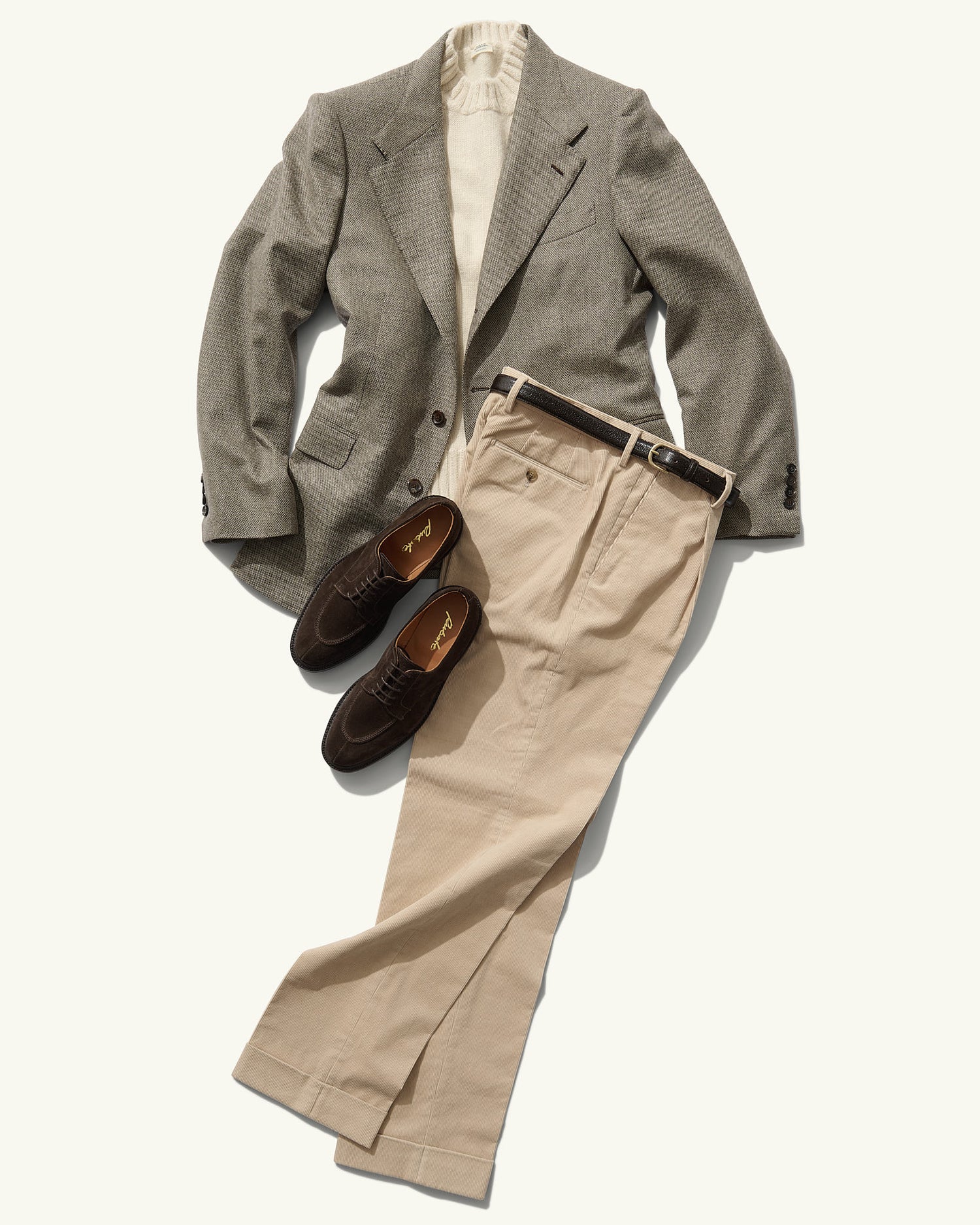 Single Breasted Jacket in Beige Micro Herringbone