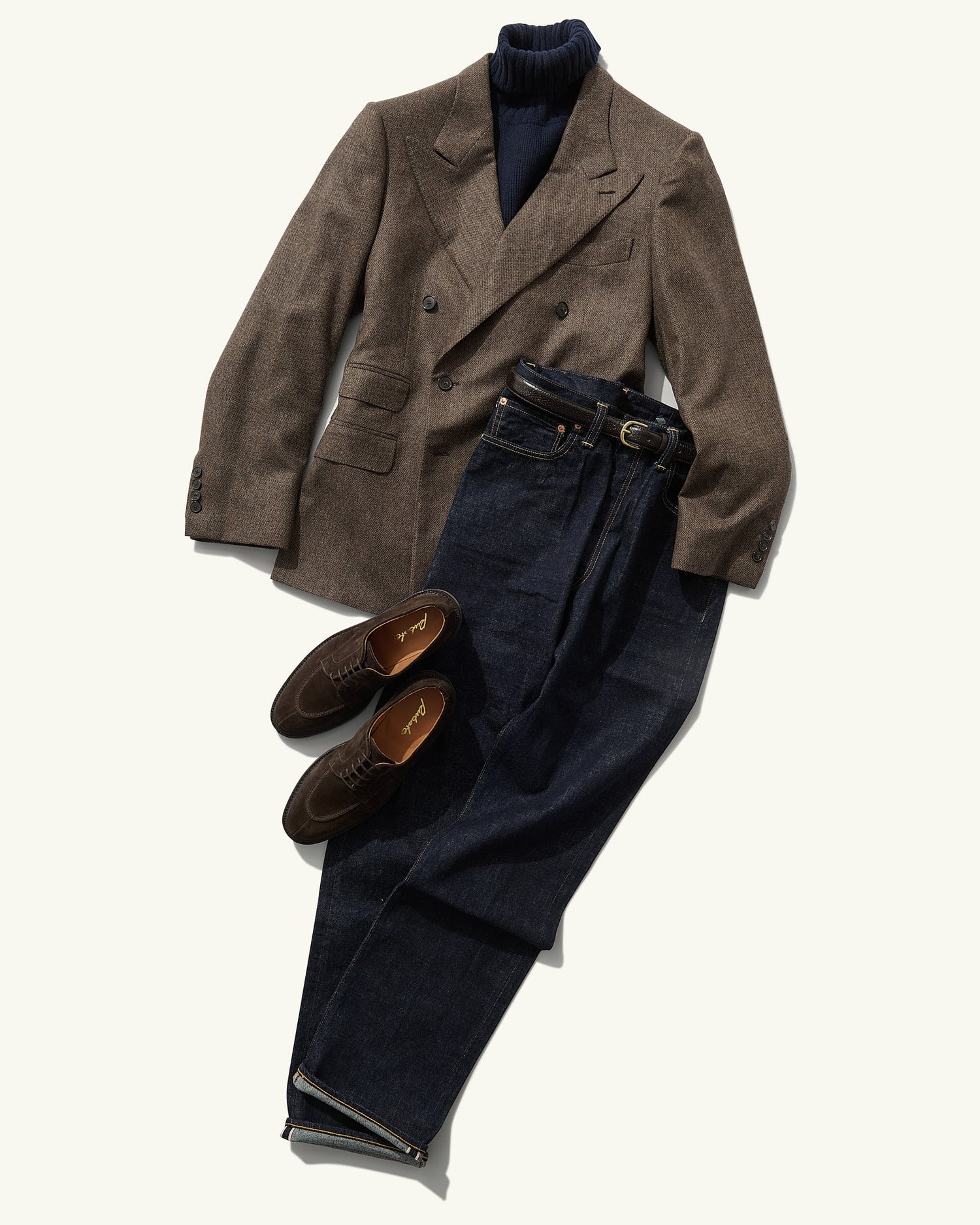 Double Breasted Jacket in Brown Micro Herringbone