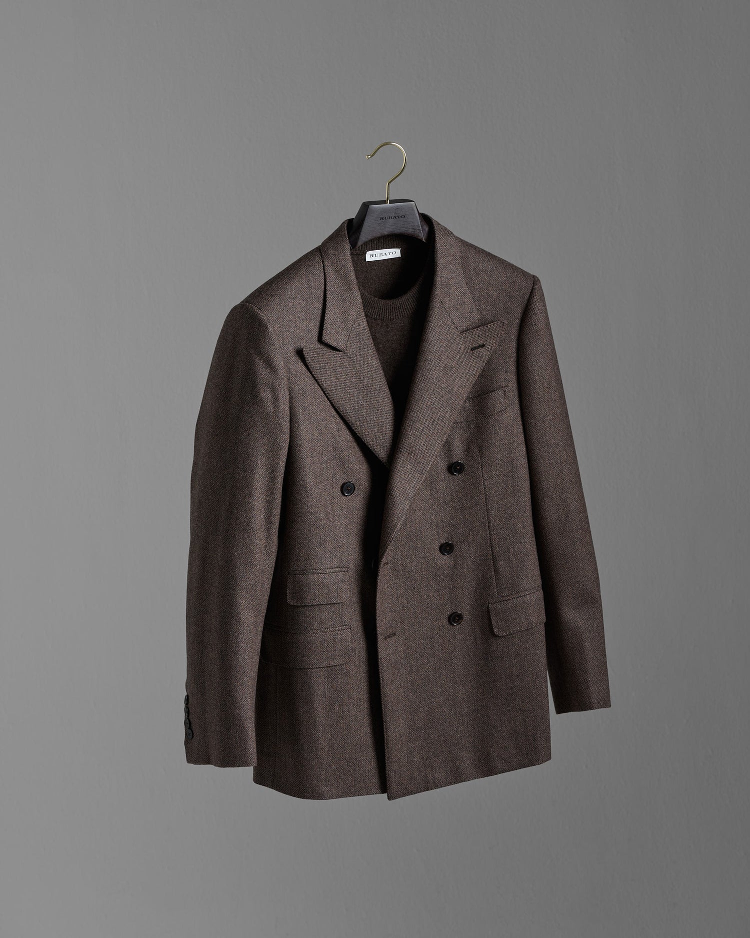 Double Breasted Jacket in Brown Micro Herringbone