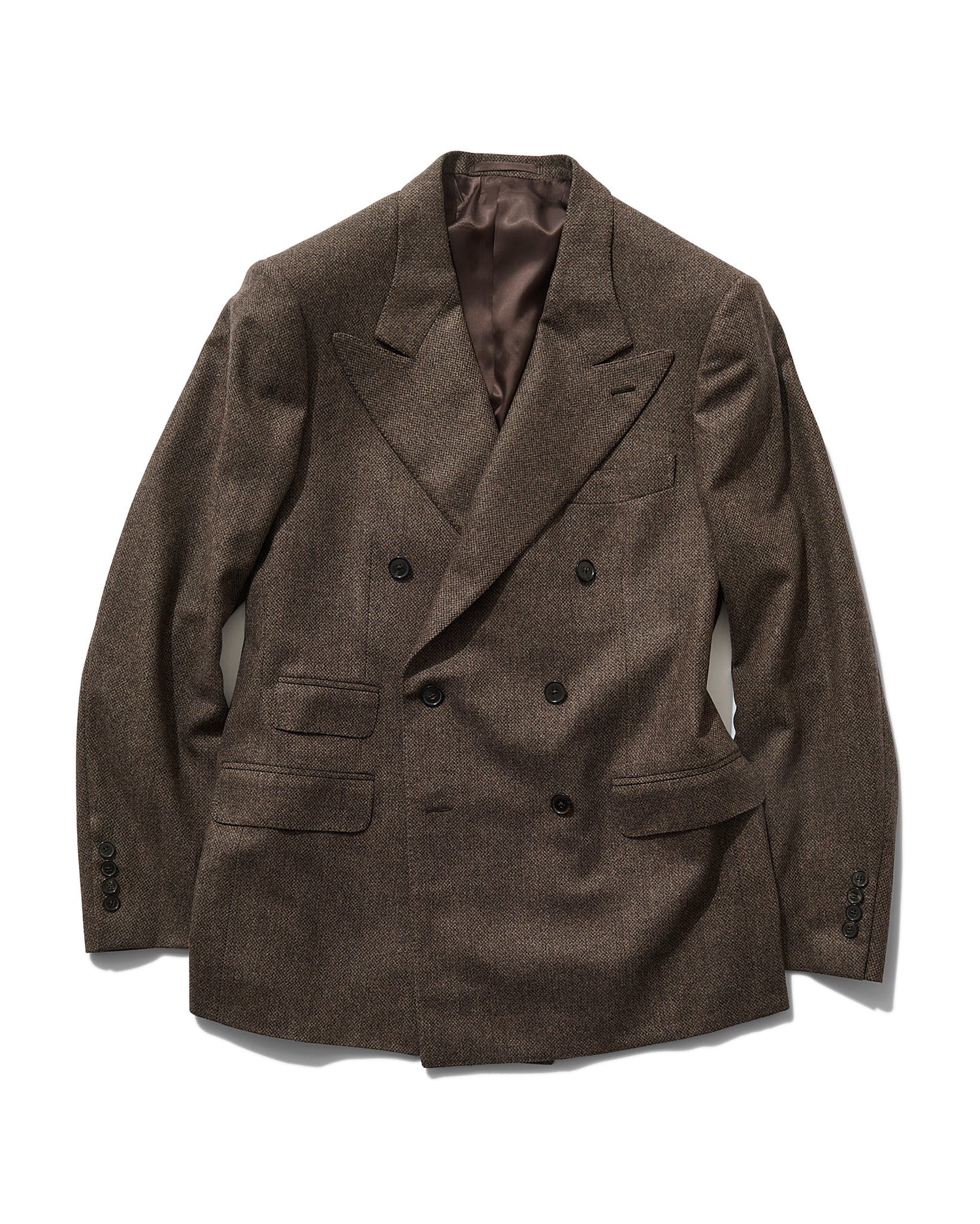 Double Breasted Jacket in Brown Micro Herringbone