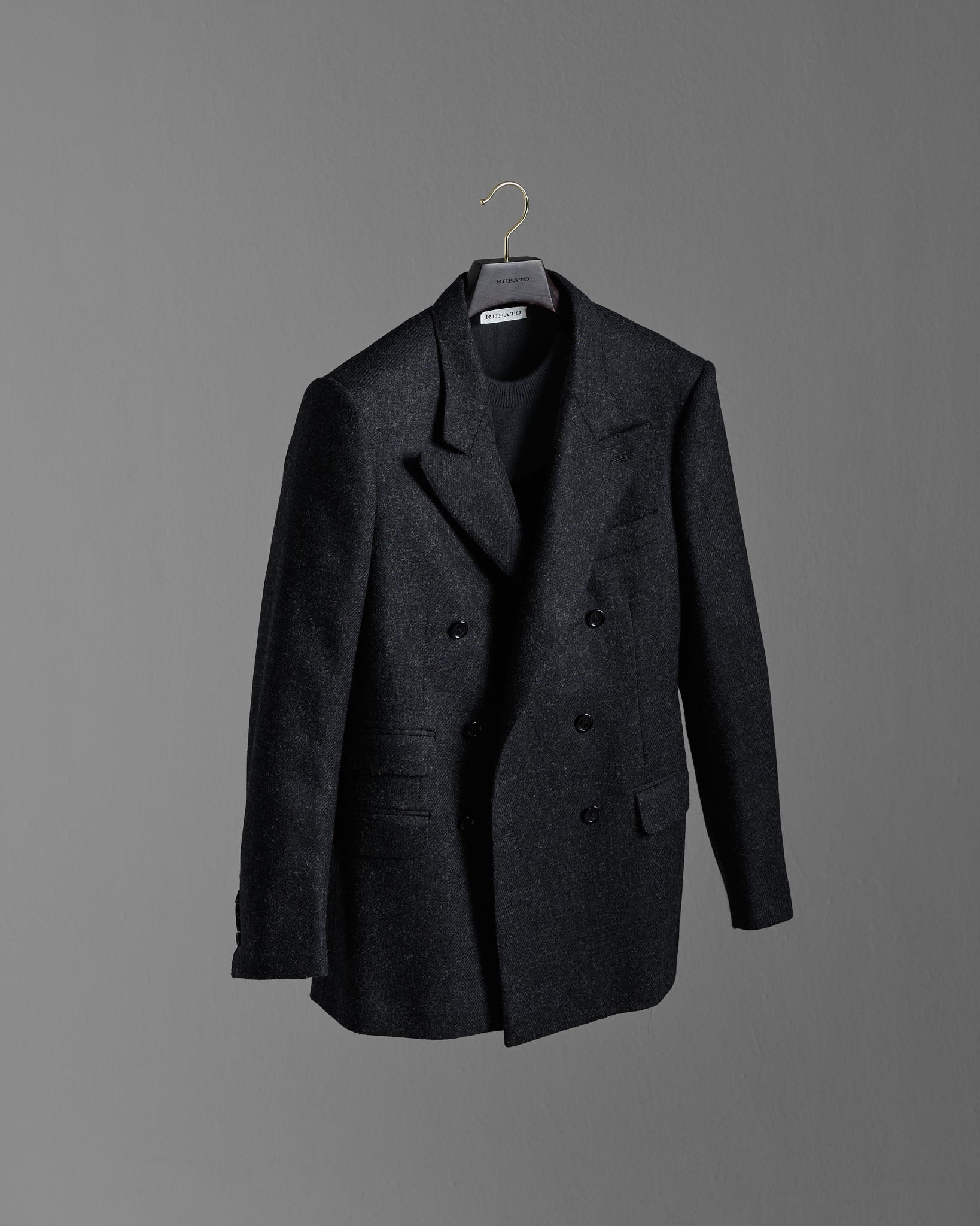 Double Breasted Jacket in Charcoal Shetland Twill