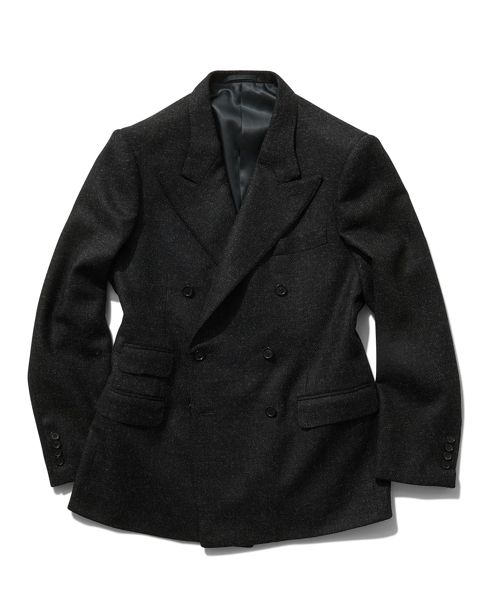 Double Breasted Jacket in Charcoal Shetland Twill