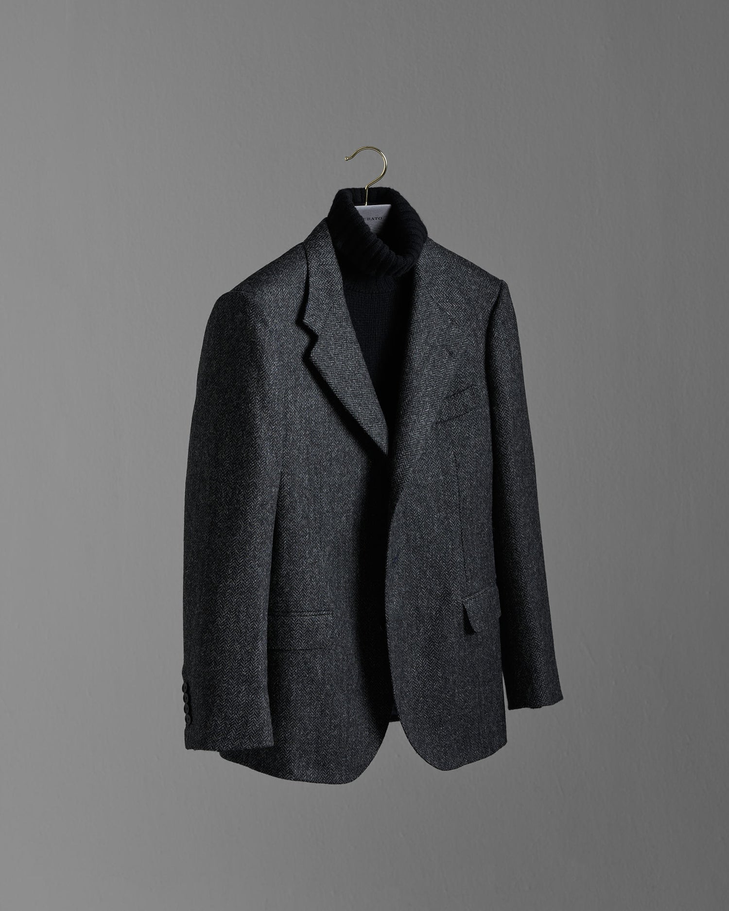 Single Breasted Jacket in Charcoal Herringbone Twill
