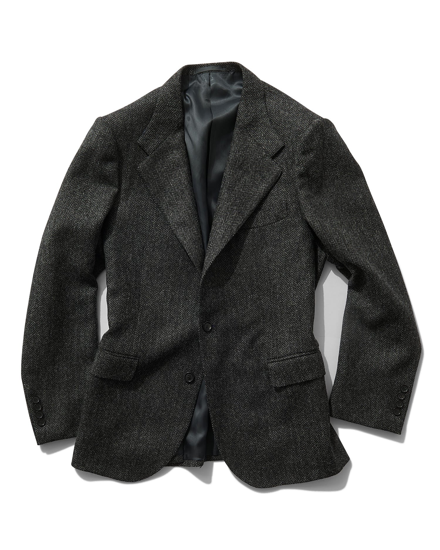 Single Breasted Jacket in Charcoal Herringbone Twill