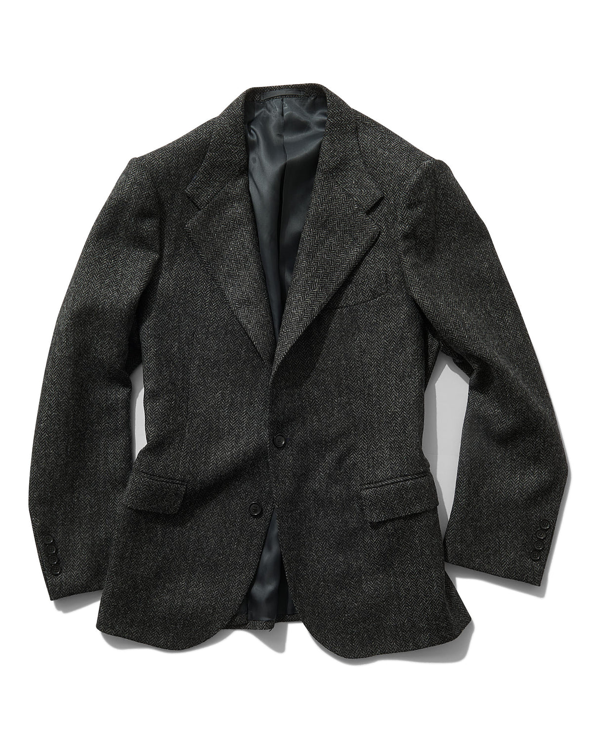 Single Breasted Jacket in Charcoal Herringbone Twill