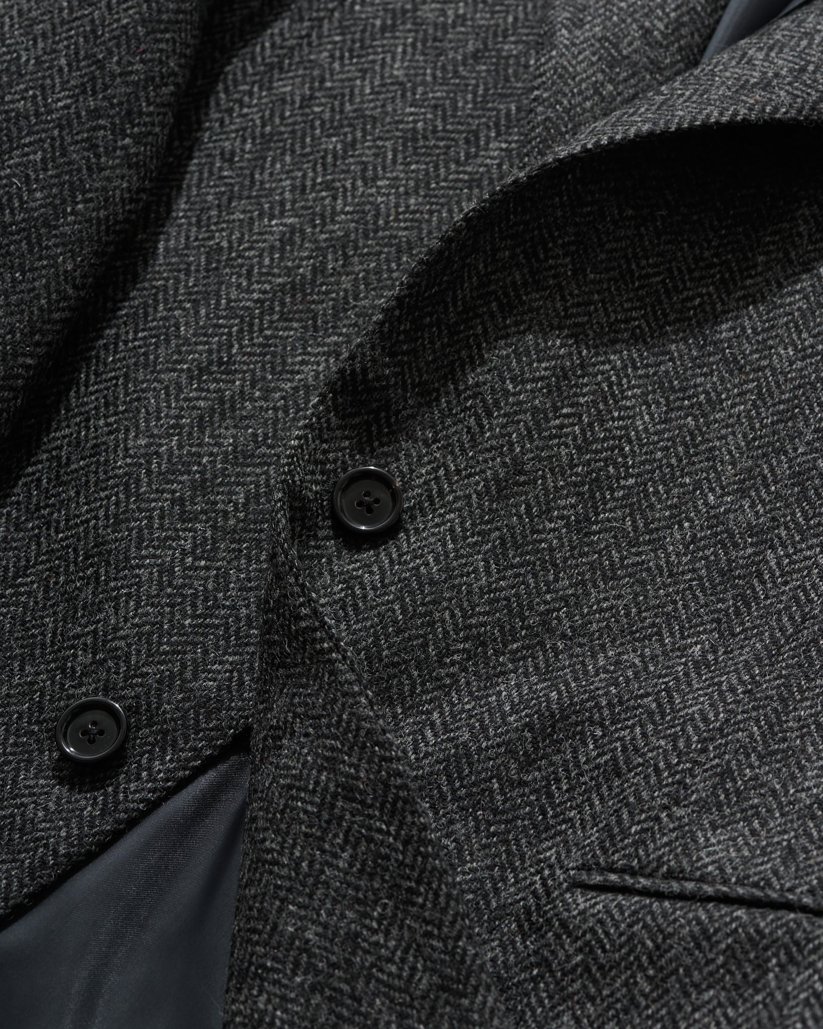 Single Breasted Jacket in Charcoal Herringbone Twill