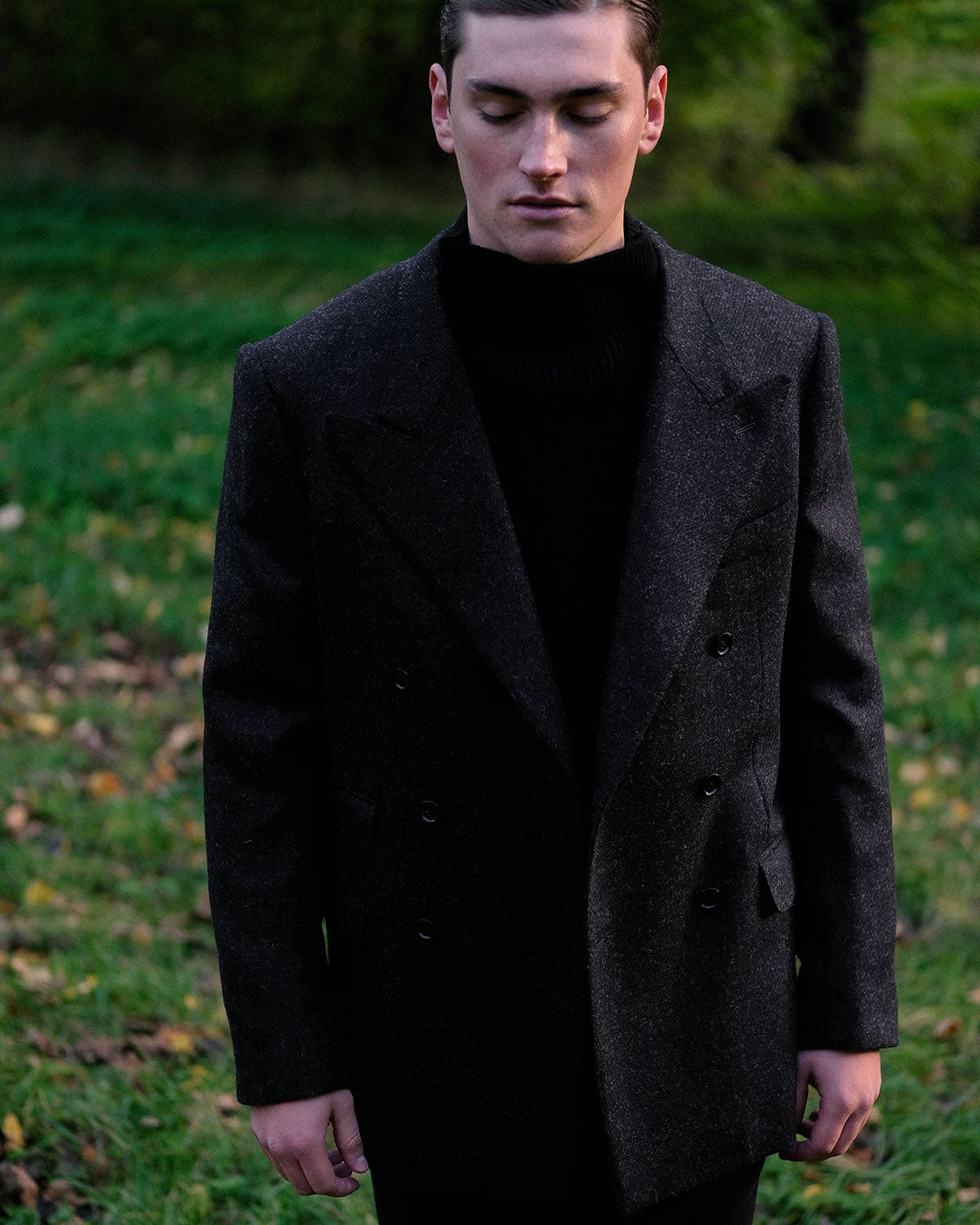 Double Breasted Jacket in Charcoal Shetland Twill – Rubato