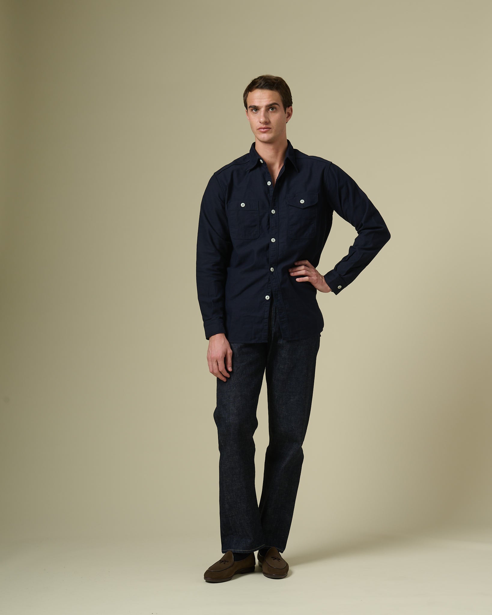 Work Shirt in Navy Military Satin