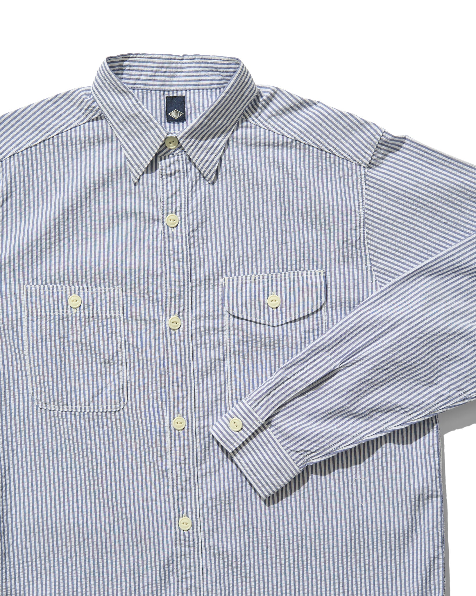 Work Shirt in Navy Stripe Seersucker