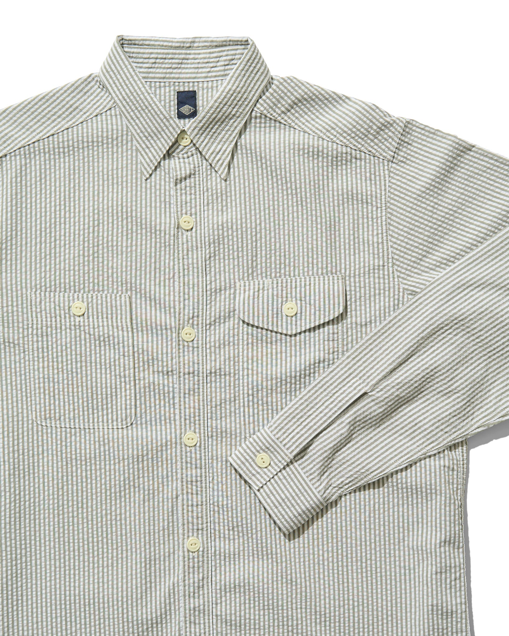 Work Shirt in Green Stripe Seersucker