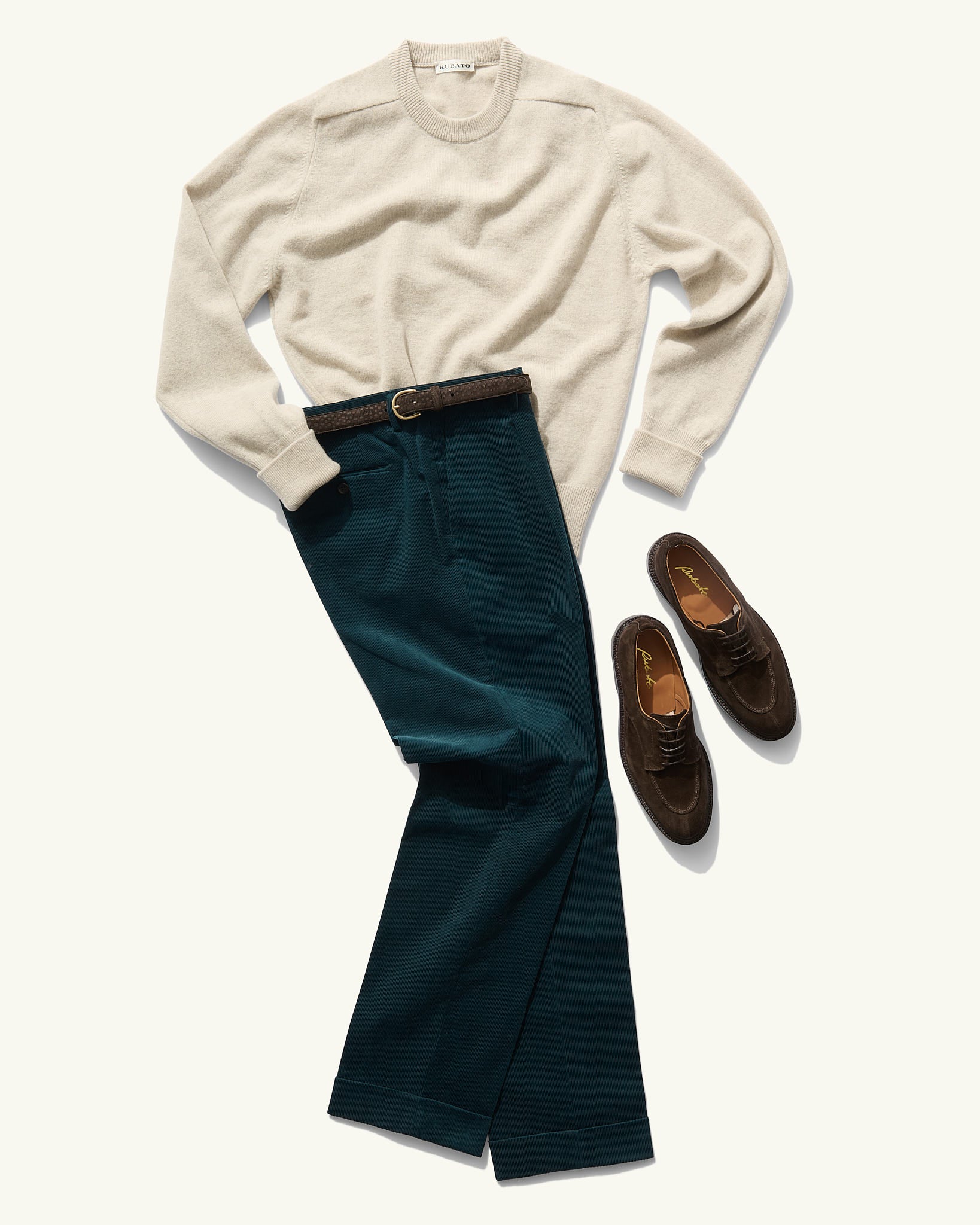 Single Pleat Slacks in Teal Corduroy