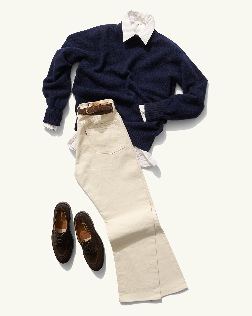 "R" Shirt in Beige Stripe