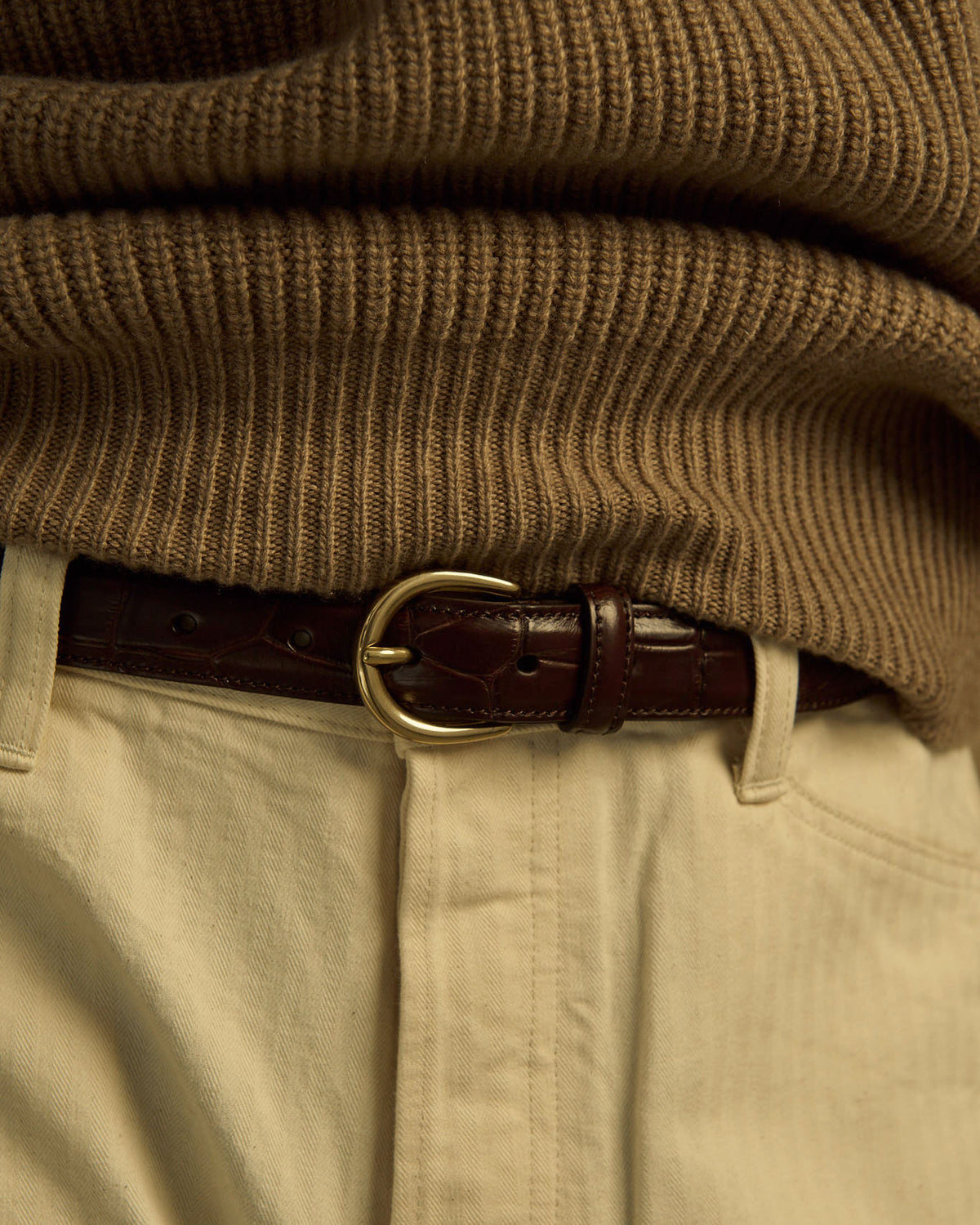 NO LABELBlack & Brown Reversible Crocodile Belt Genuine Hornback Crocodile Belt Brown - Sterling Kane main image 2