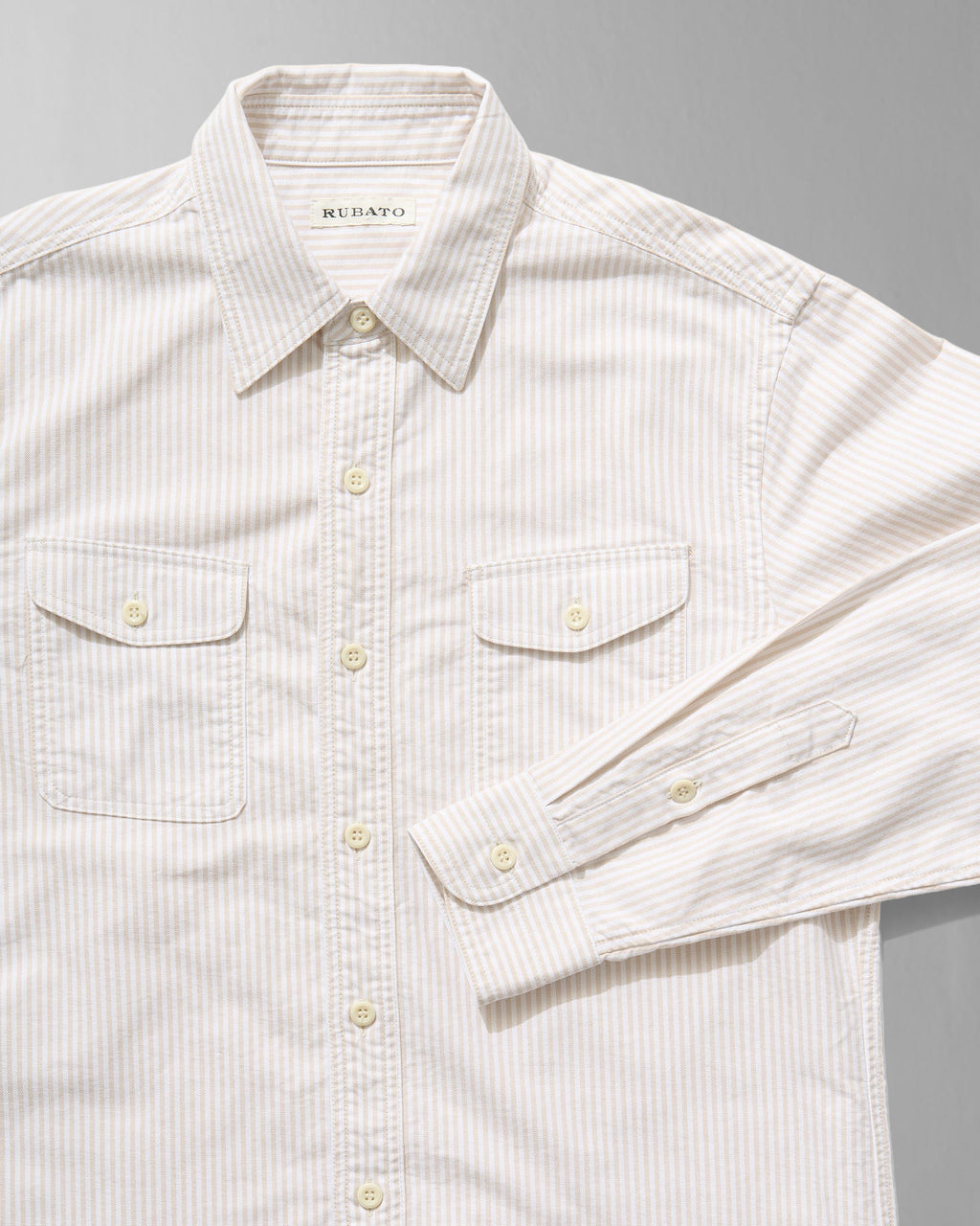"R" Shirt in Beige Stripe