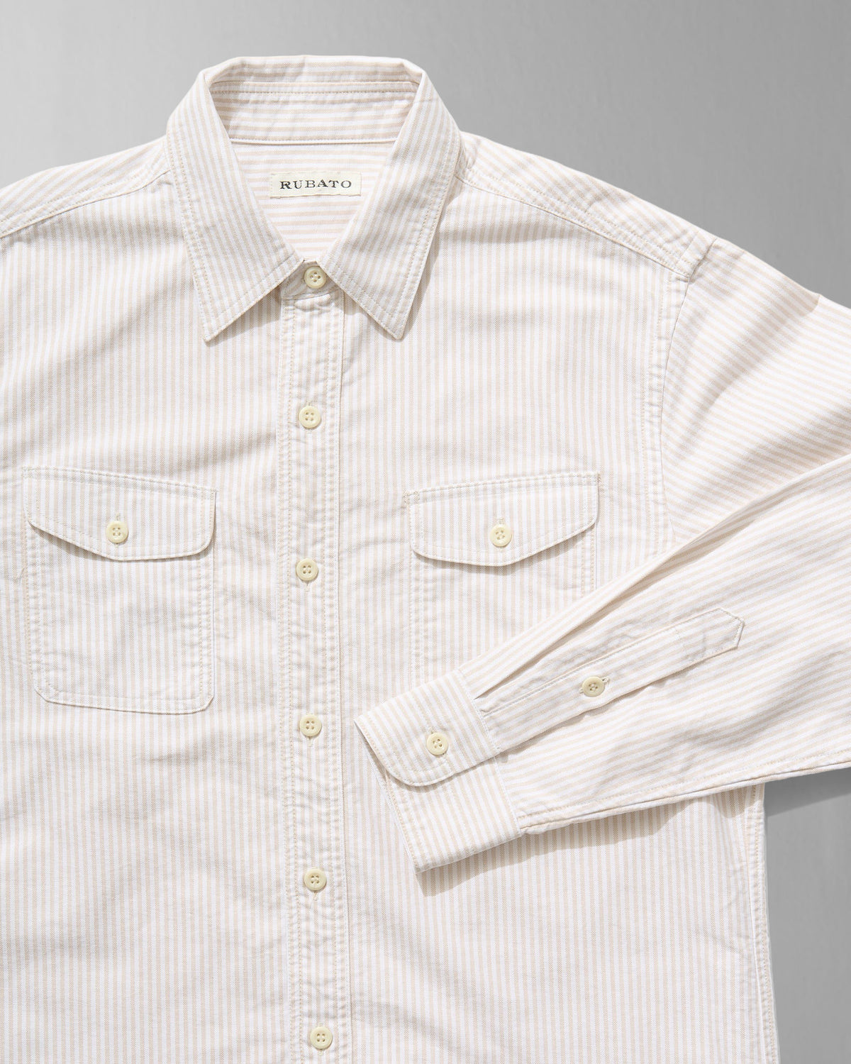 "R" Shirt in Beige Stripe
