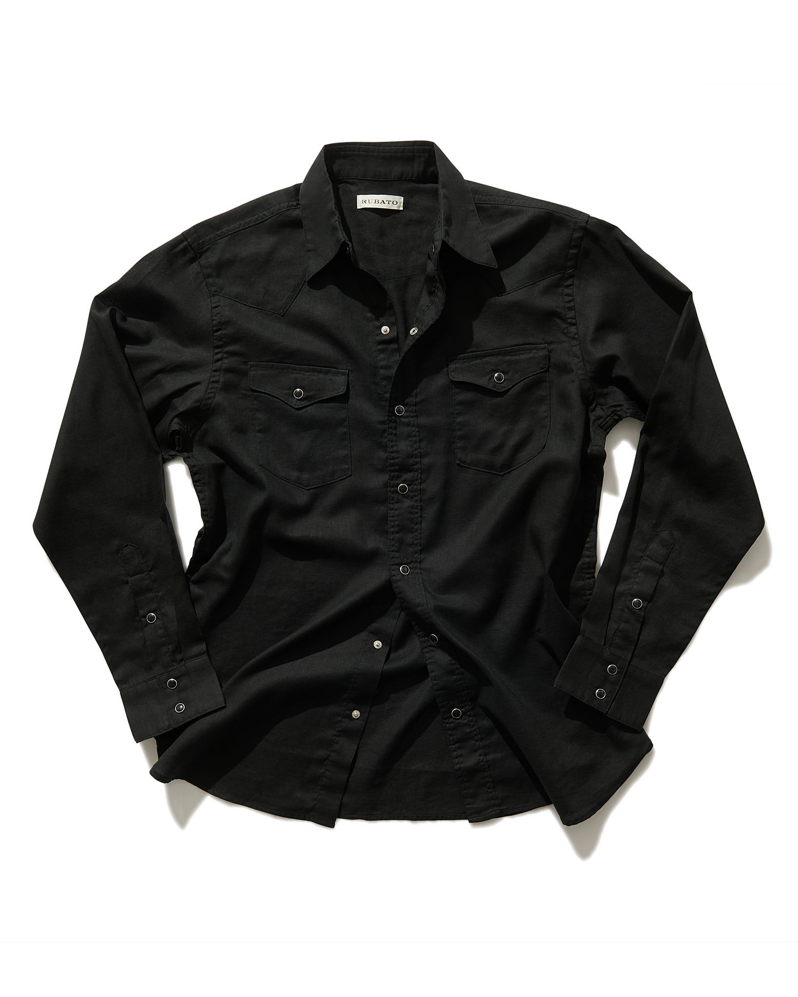 Lightweight Roper Shirt in Black Brushed Cotton/Linen