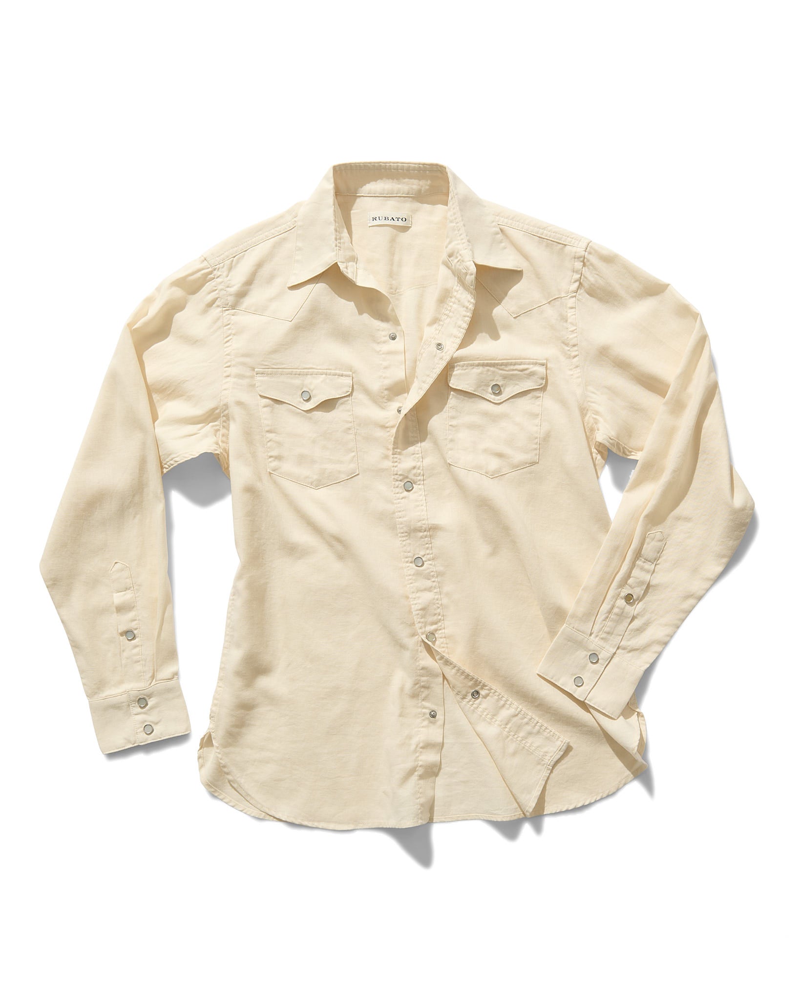Lightweight Roper Shirt in Cream Brushed Cotton/Linen
