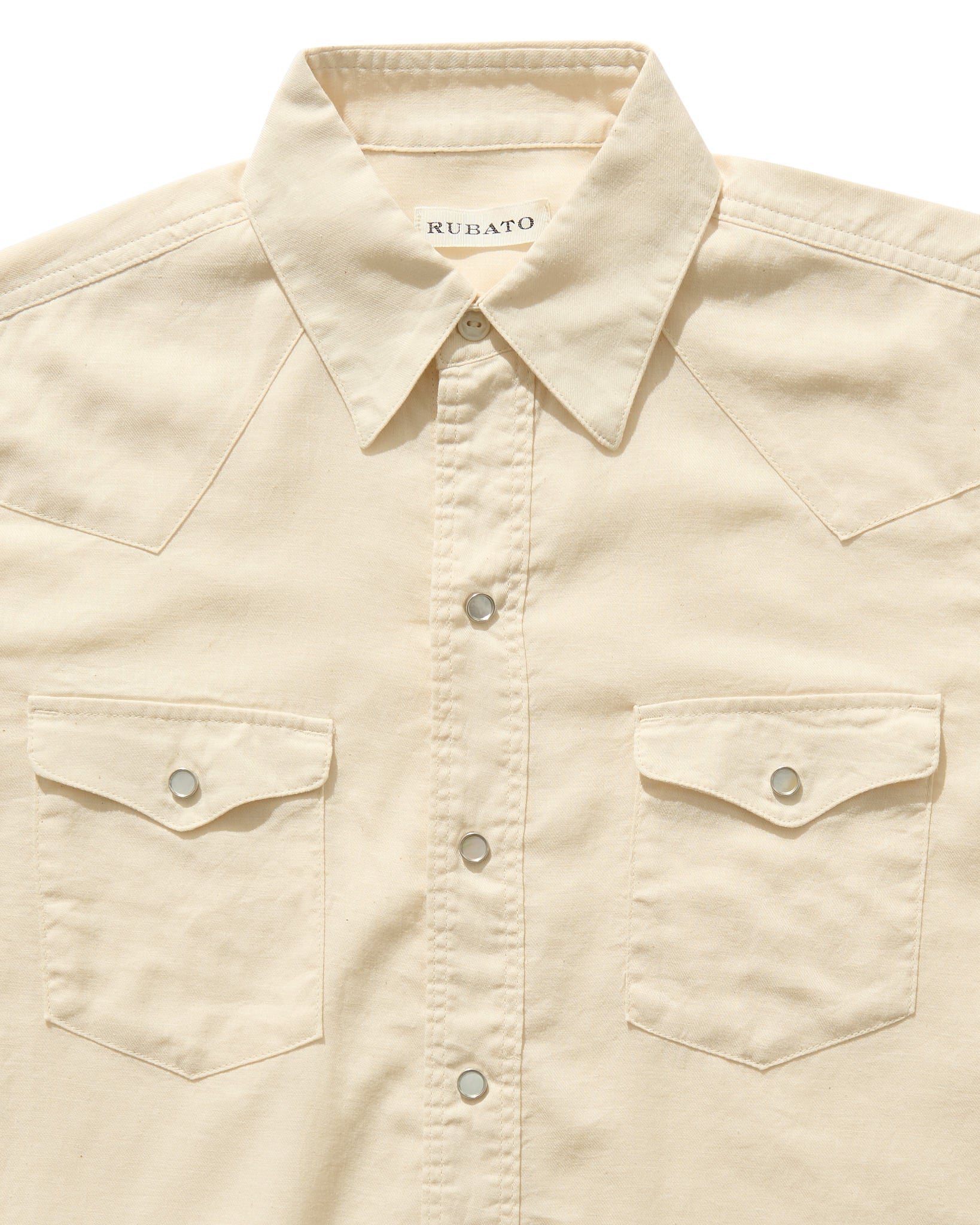 Lightweight Roper Shirt in Cream Brushed Cotton/Linen