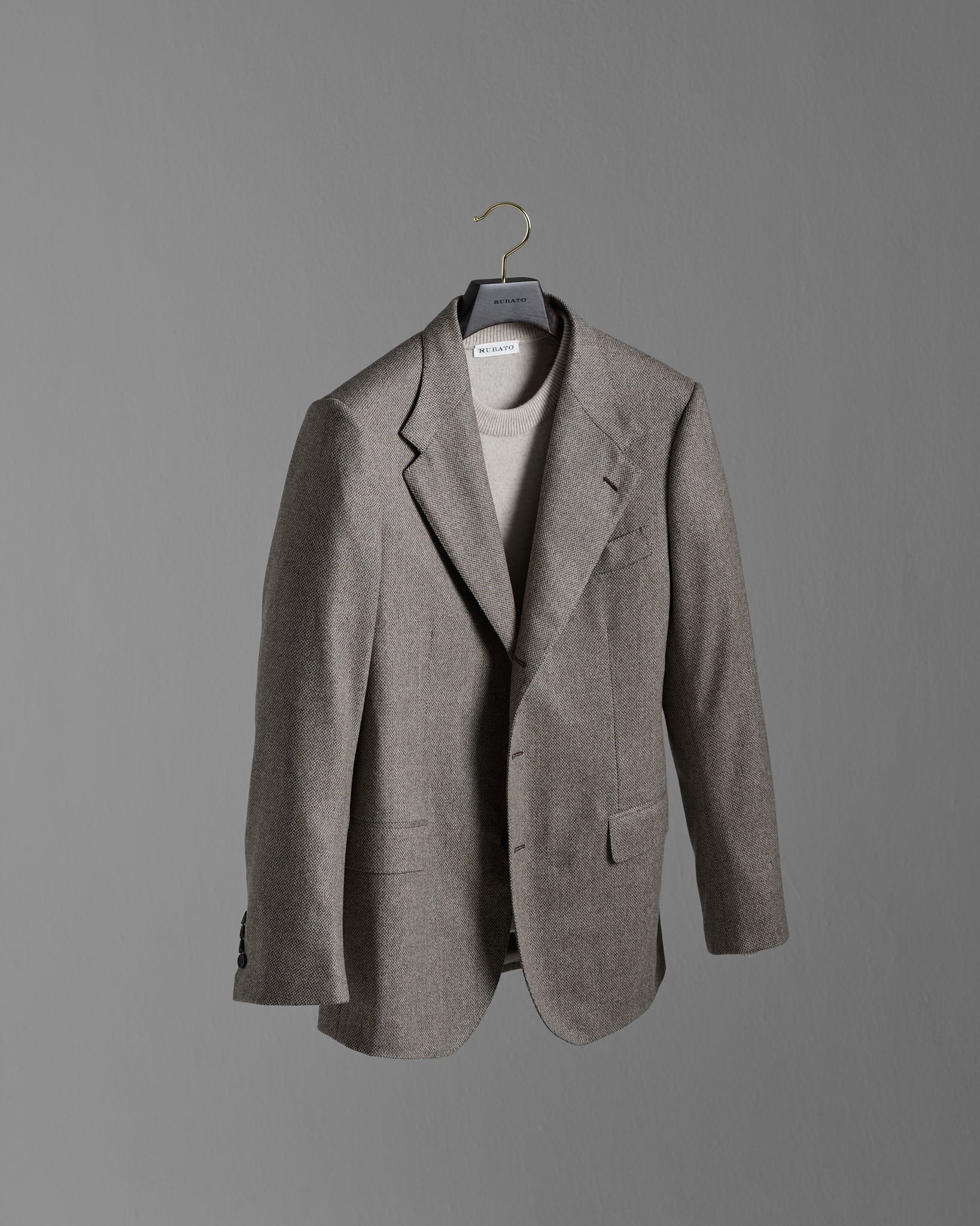 Single Breasted Jacket in Beige Micro Herringbone