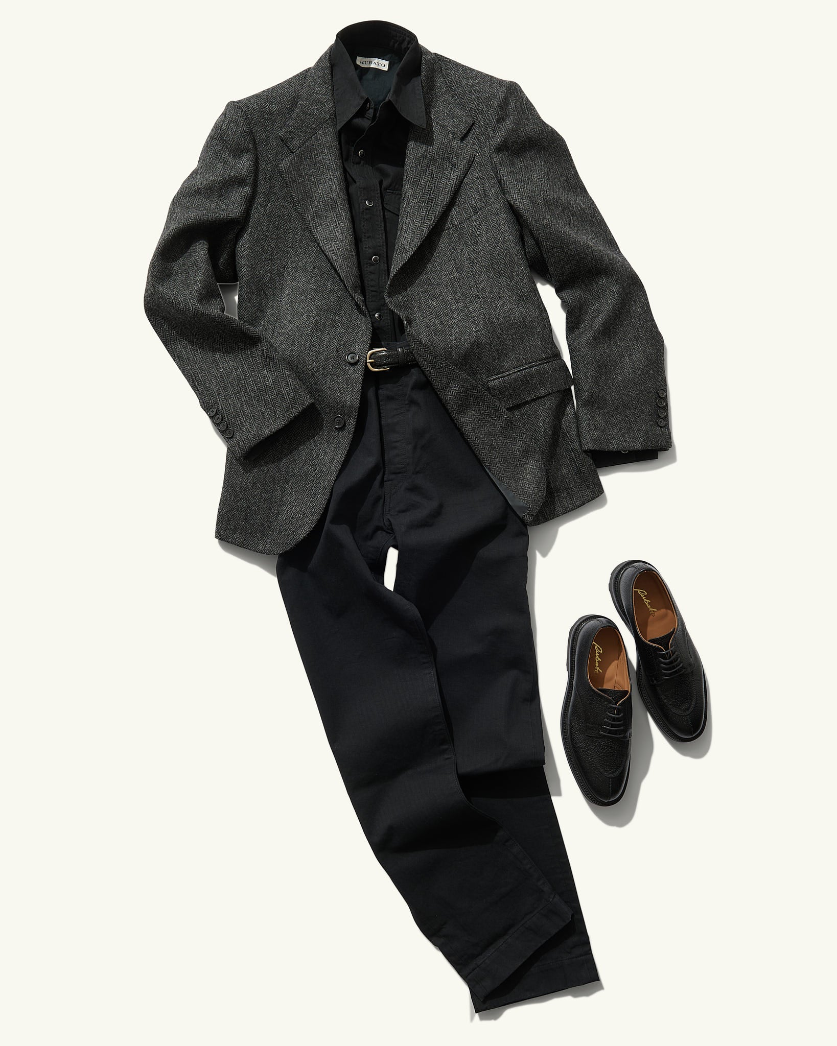 Single Breasted Jacket in Charcoal Herringbone Twill