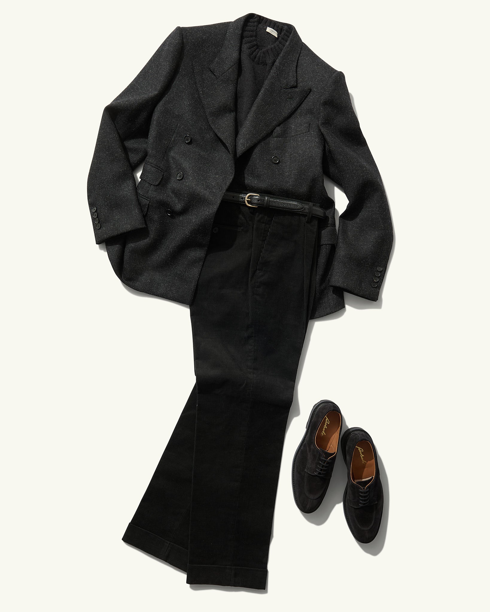 Double Breasted Jacket in Charcoal Shetland Twill