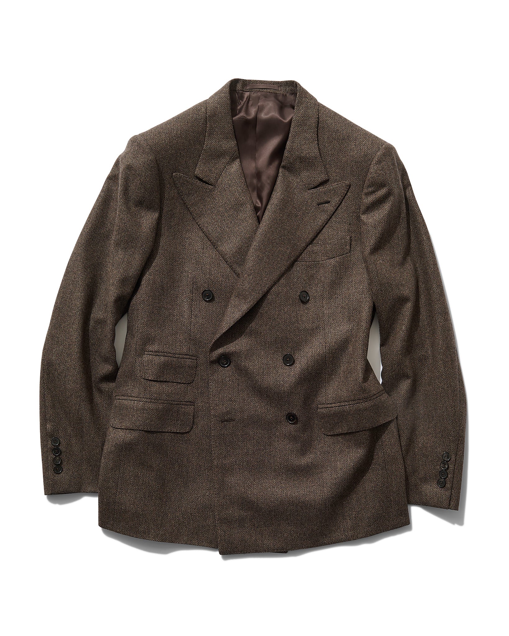 Double Breasted Jacket in Brown Micro Herringbone