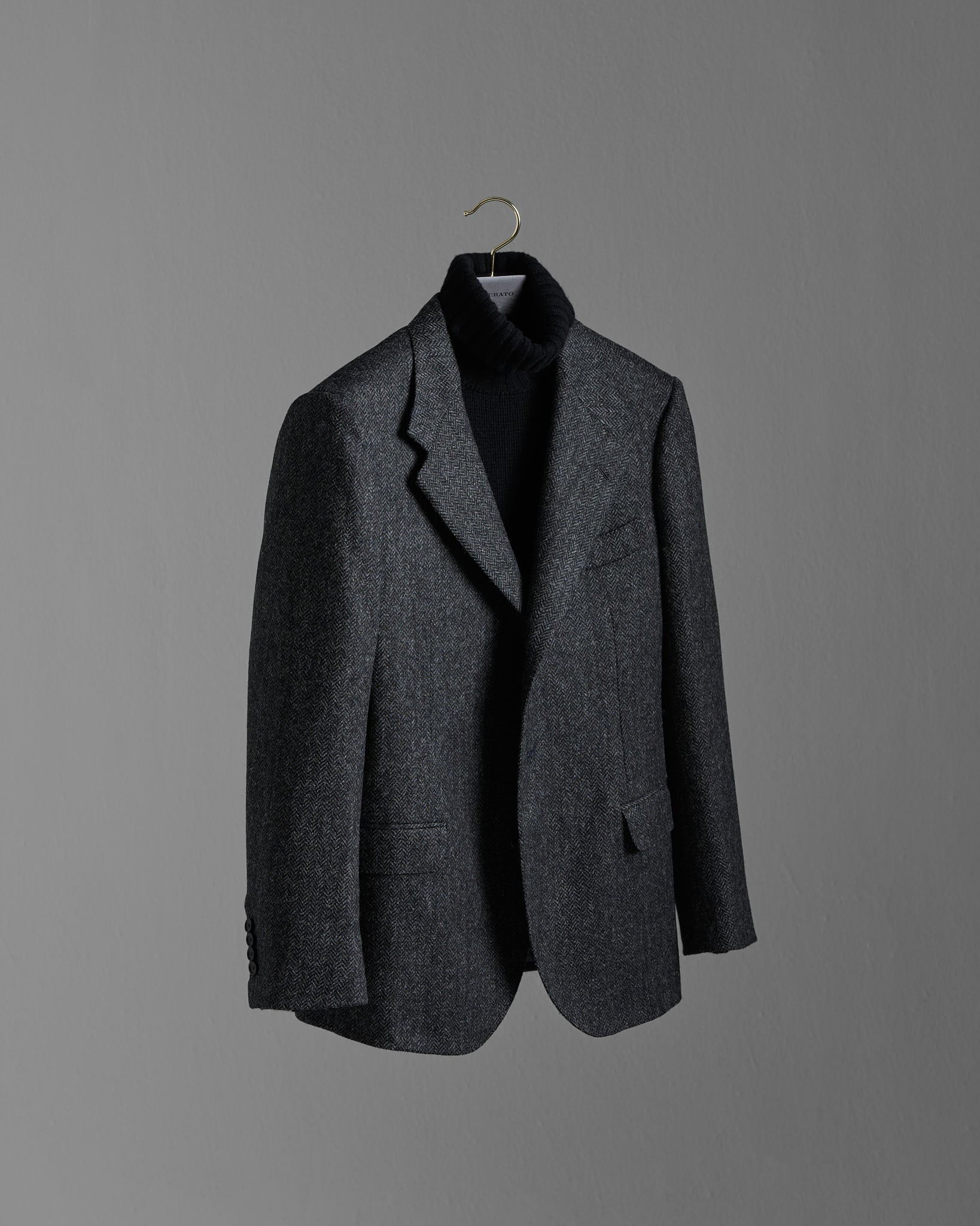 Single Breasted Jacket in Charcoal Herringbone Twill