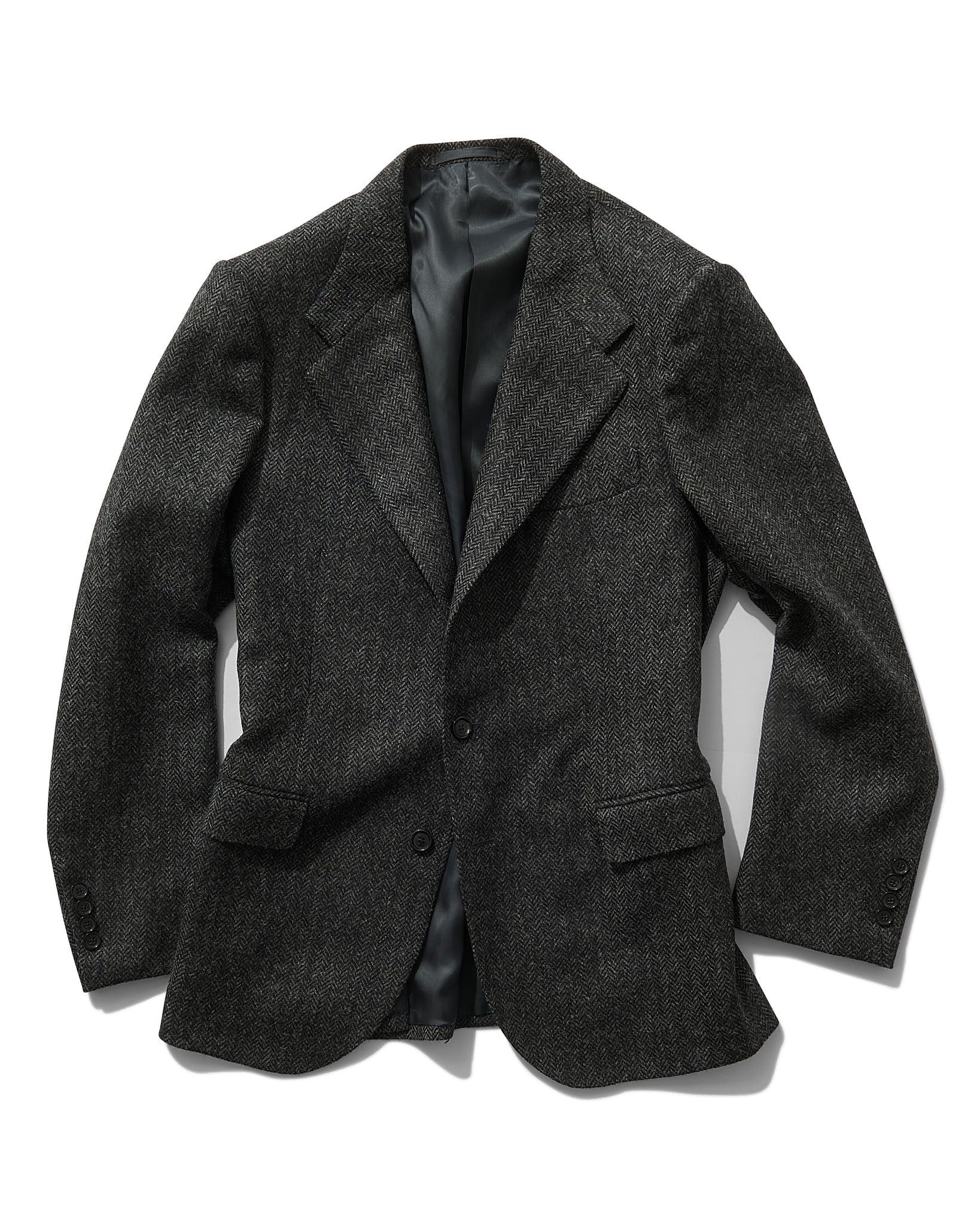 Single Breasted Jacket in Charcoal Herringbone Twill