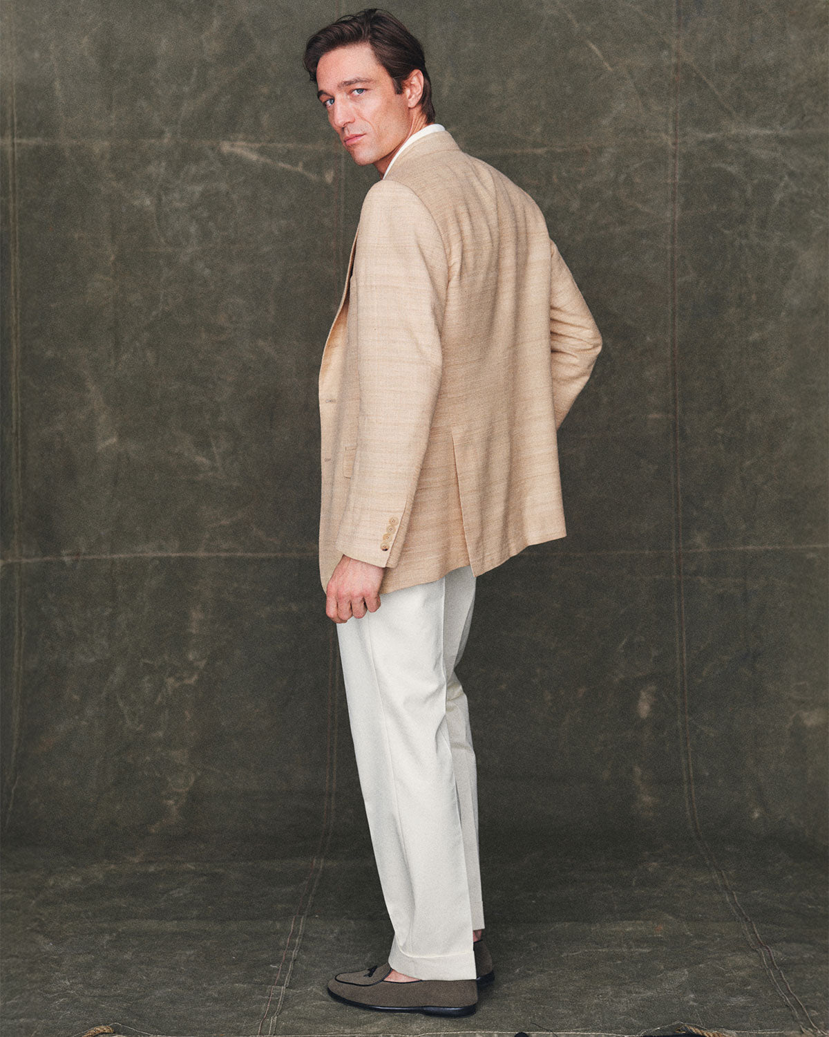 Single Breasted Silk Tweed Jacket in Light Taupe – Rubato