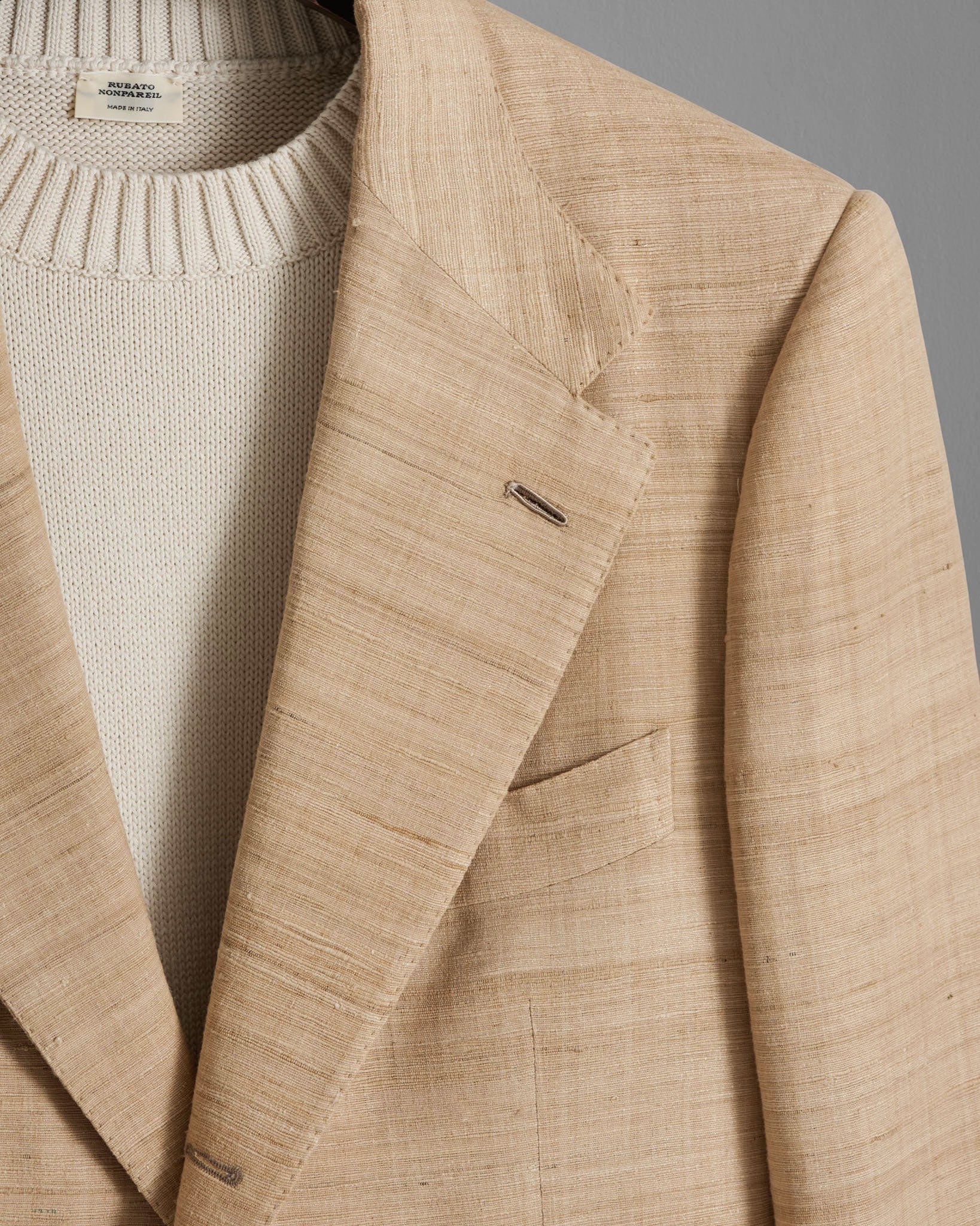 Single Breasted Silk Tweed Jacket in Light Taupe