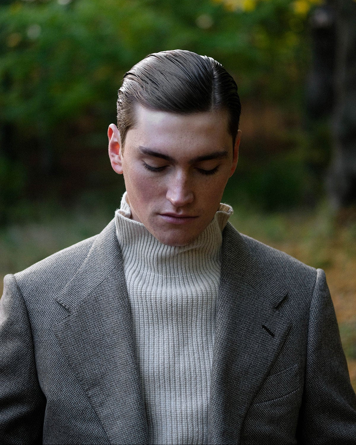 Single Breasted Jacket in Beige Micro Herringbone